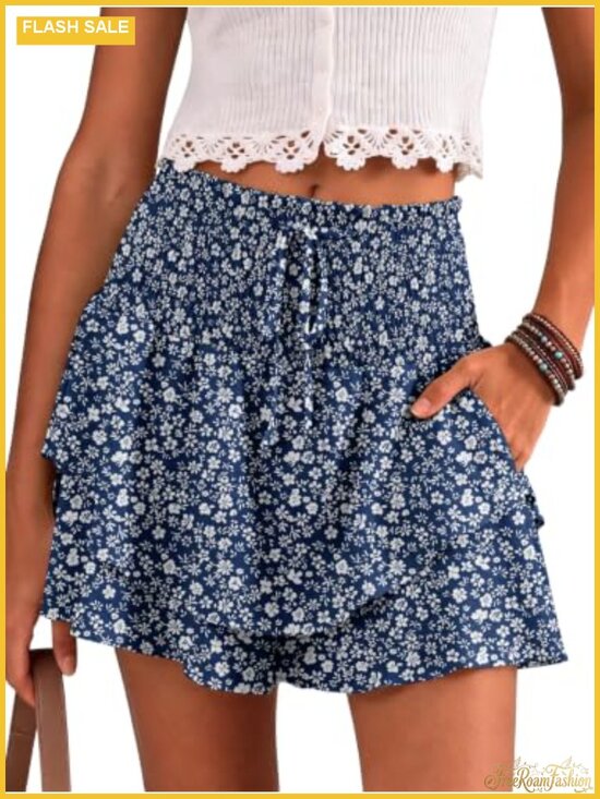 Dresses & Skirts - Women's Flowy Ruffle Skort with Pockets Smocked Waist A-Line